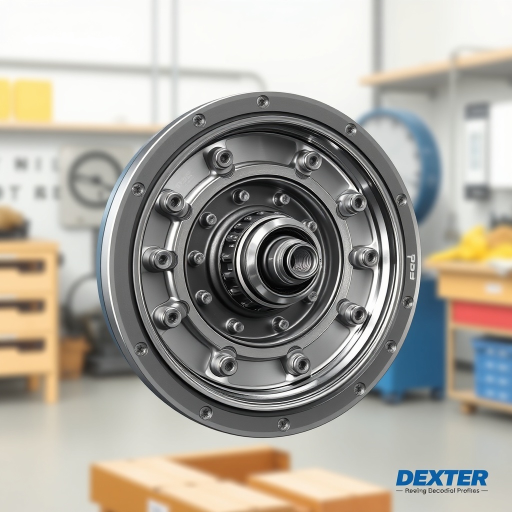 <cross-section illustration of a Dexter Nev-R-Adjust 10-72 hub showing packed bearings and