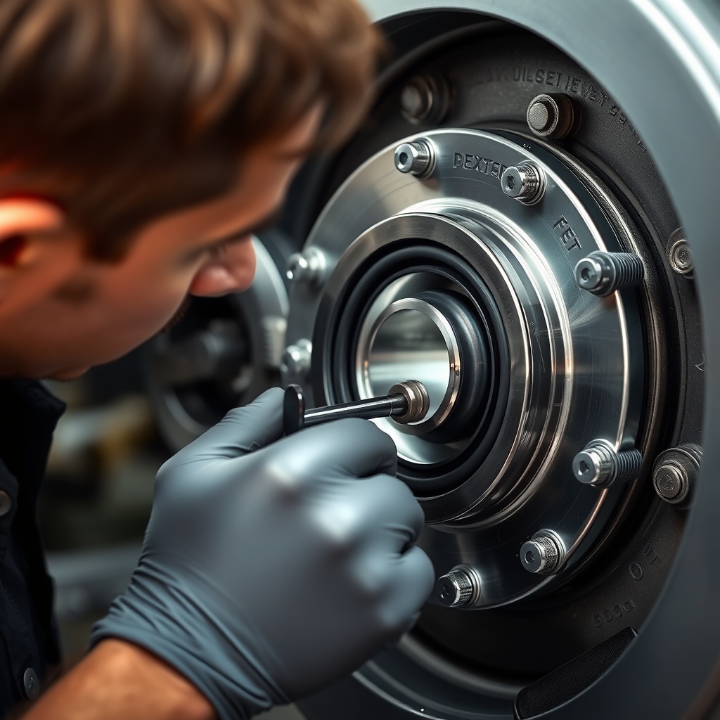 <photo of a technician installing a Dexter oil seal on a 10-72 hub
