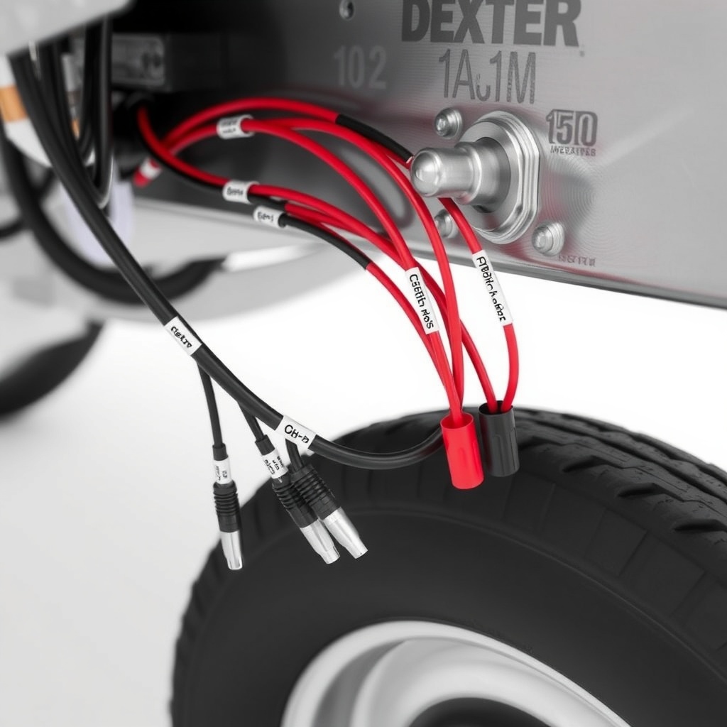 <clean photorealistic photo of Dexter Nev-R-Adjust 10-72 brake assembly wiring harness wit