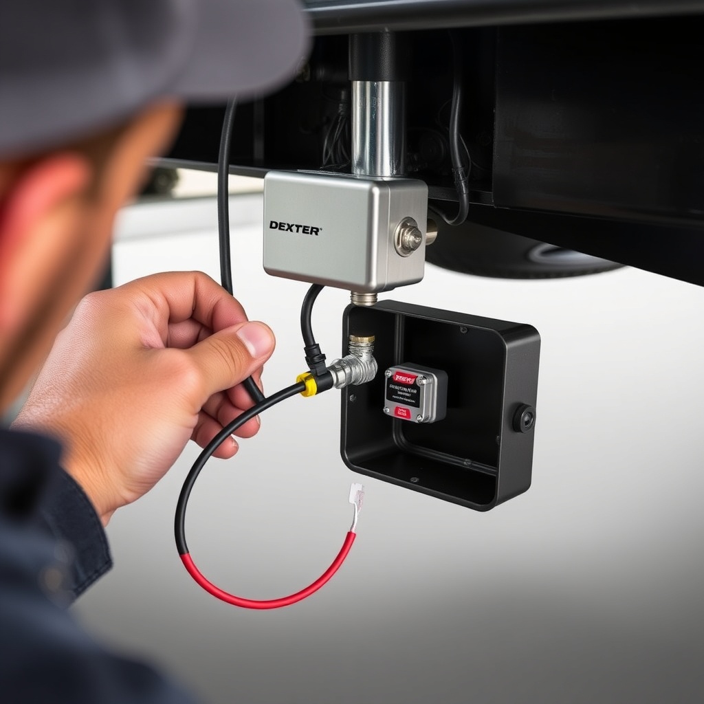 <clean photorealistic photo of a technician wiring a Dexter Nev-R-Adjust 10-72 magnet lead