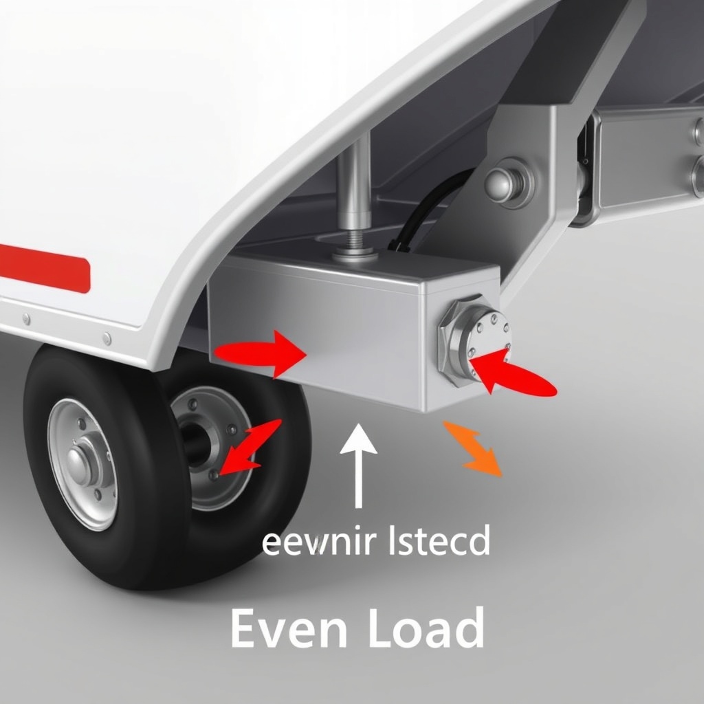 <photorealistic illustration of a trailer axle with weight distribution hitch and braking