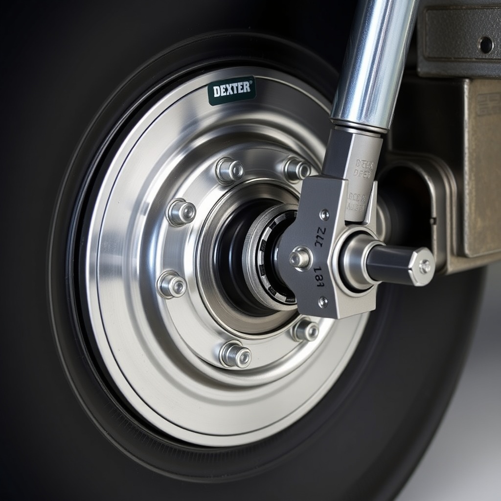 <clean photorealistic photo of a fully installed Dexter Nev-R-Adjust 10-72 assembly on a t