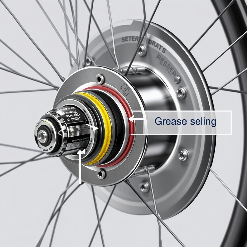 <clean photorealistic photo/illustration showing cutaway of Dexter Nev-R-Adjust hub with g