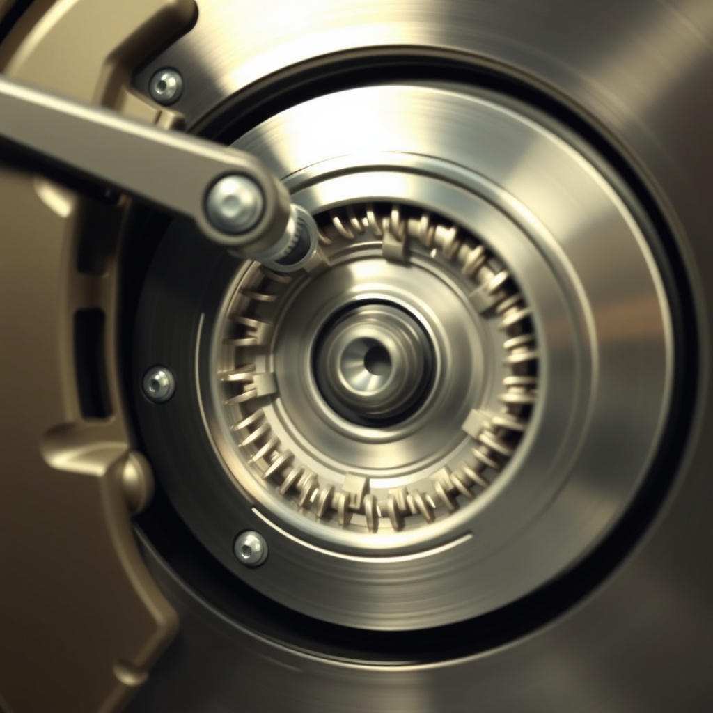 Close-up photorealistic shot of the star-wheel adjuster and actuator lever inside a clean