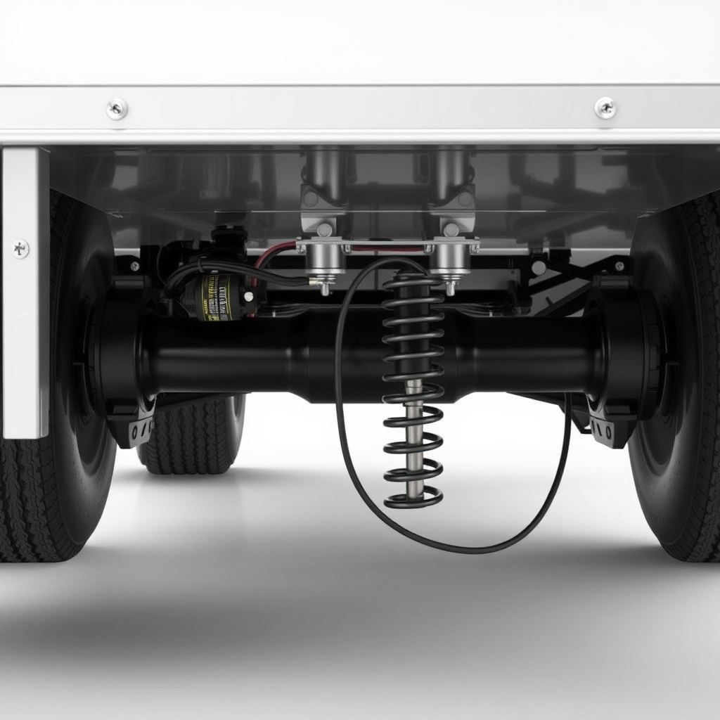 A clean photorealistic photo of a Timbren HD3500SL suspension system installed on a heavy-