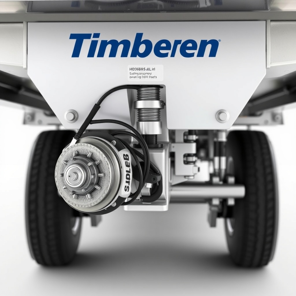 A clean photorealistic photo of a Timbren HD3500SL suspension unit mounted on a trailer ax