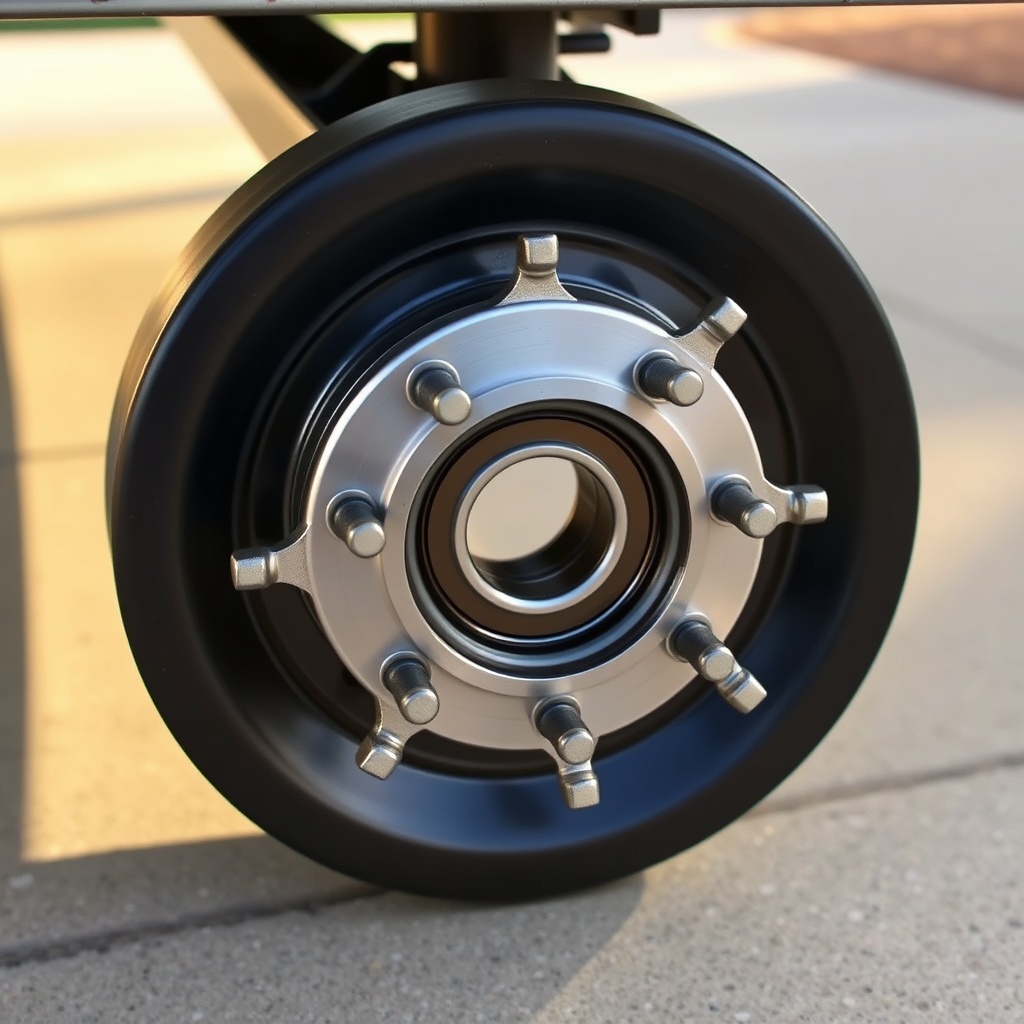 <Clean photorealistic photo of a Timbren HD3500SL hub mounted on a trailer axle