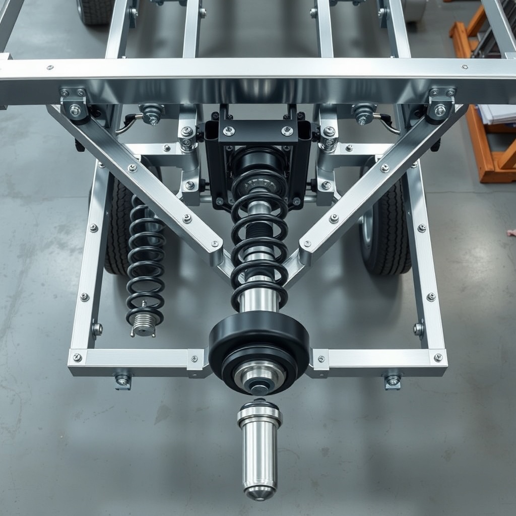 A photorealistic overhead shot of a polished Timbren HD3500SL axle-less suspension unit bo
