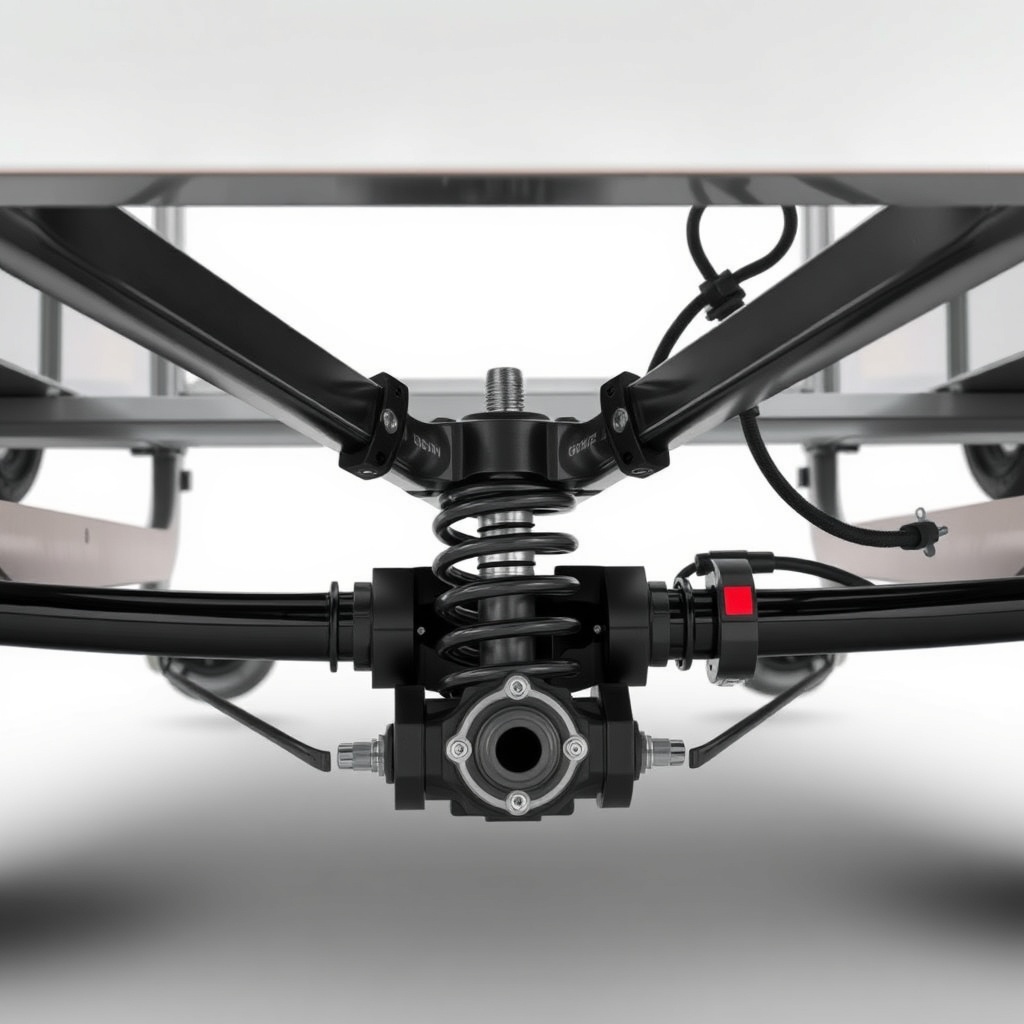 <clean photorealistic photo of a Timbren HD3500SL suspension system installed on a trailer