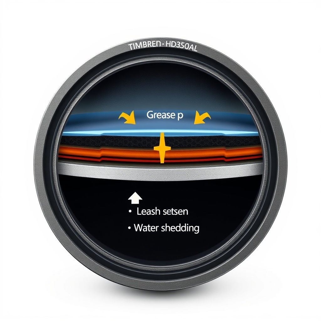 A photorealistic cross-section illustration of the Timbren HD3500SL triple-lip seal assemb
