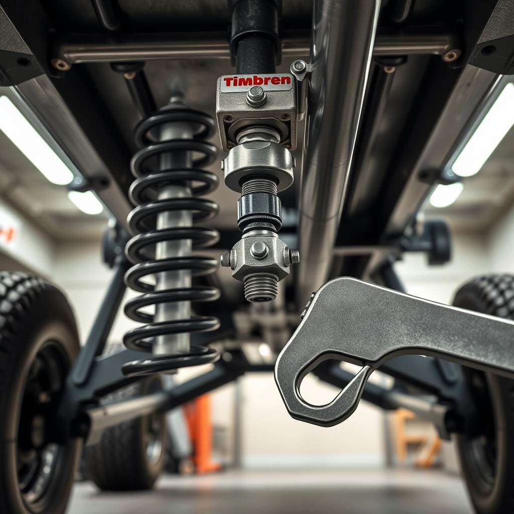 A clean photorealistic photo of a Timbren HD3500SL suspension system installed on a traile