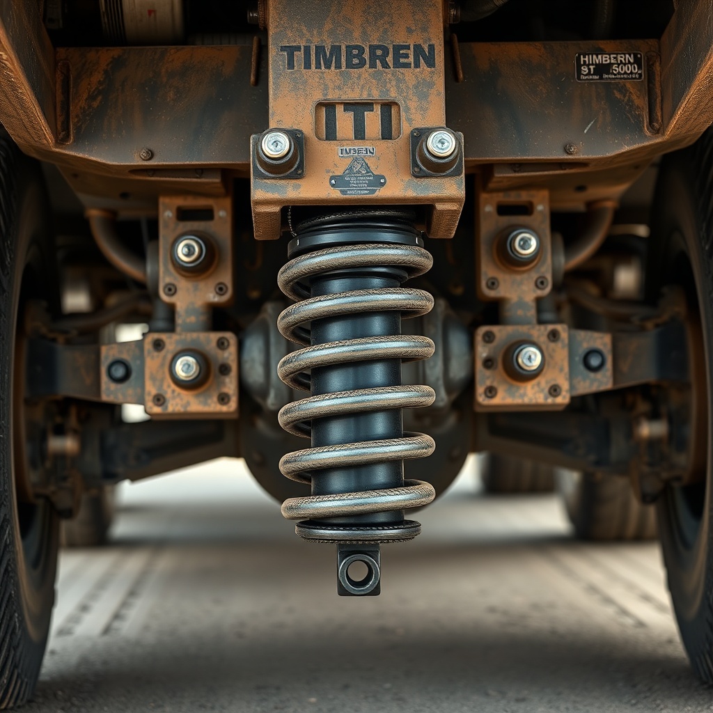 A photorealistic close-up of a Timbren HD3500SL suspension unit installed on a heavy-duty
