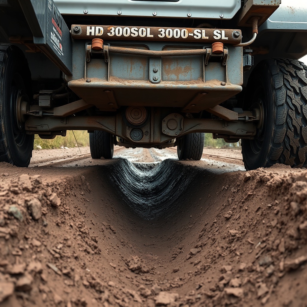 A photorealistic shot from a low angle showing the HD3500SL suspension articulating over a