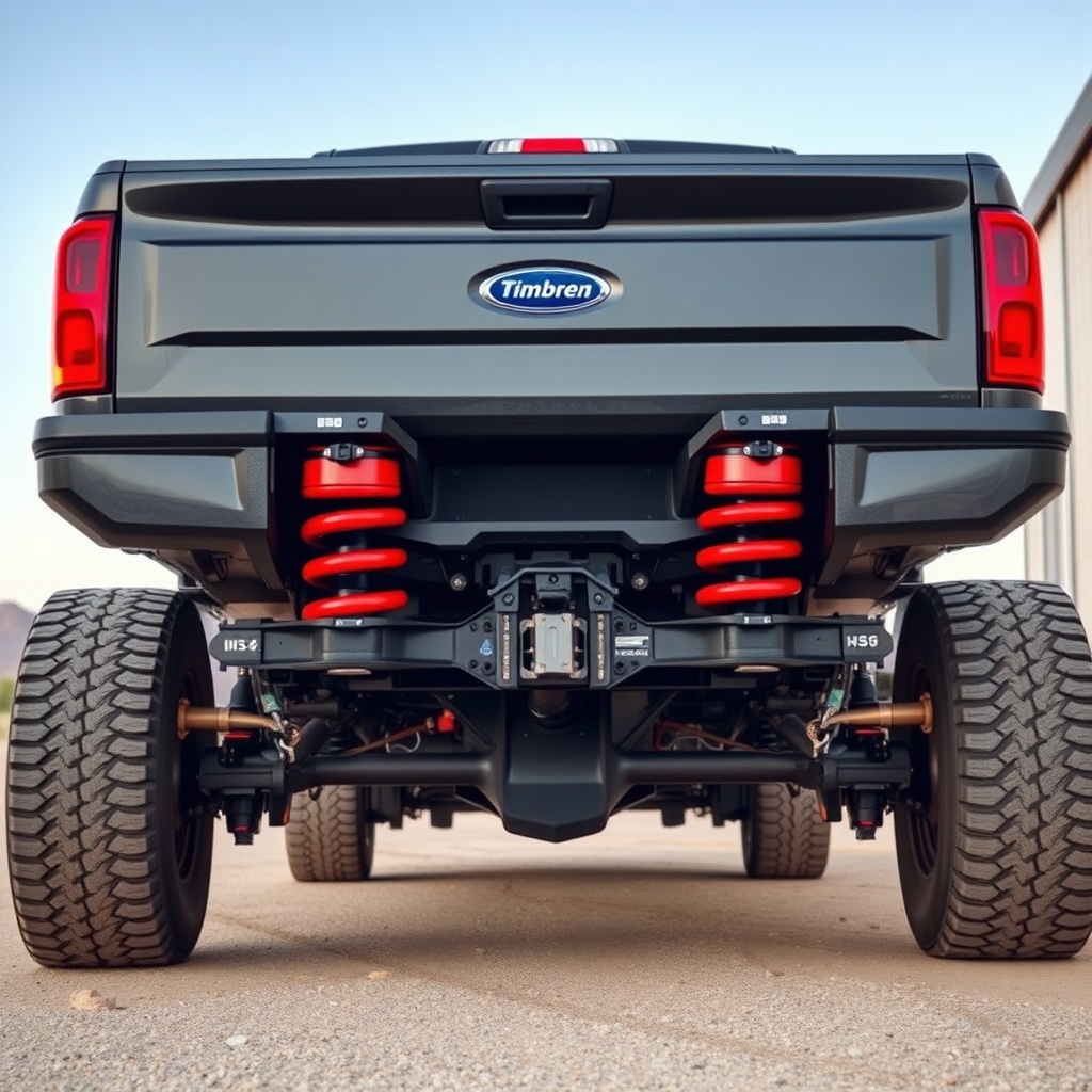 A clean photorealistic photo of a heavy-duty pickup truck with the Timbren HD3500SL instal