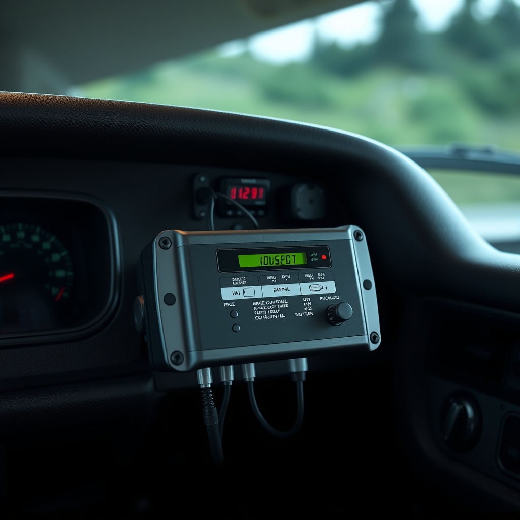 <clean photorealistic photo/illustration of a Timbren HD3500SL brake controller mounted in