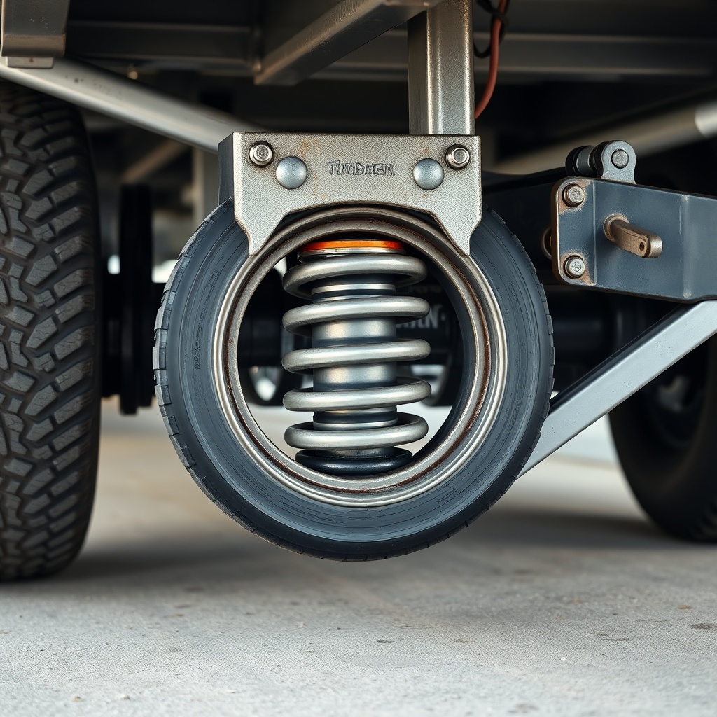 A clean photorealistic photo of a Timbren HD3500SL mounted on a trailer axle